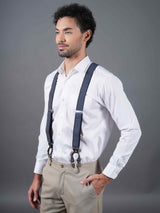 Blue Striped Elastic Suspender with Vegan Leather Patch - TOSSIDO