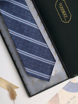 Blue Stripes Woven Silk Necktie - TOSSIDO