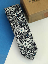 Blue & White Floral Skinny Necktie - TOSSIDO