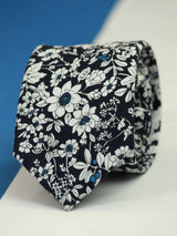 Blue & White Floral Skinny Necktie - TOSSIDO