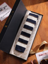 Blue & White Stripe Knitted Necktie - TOSSIDO