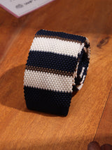 Blue & White Stripe Knitted Necktie - TOSSIDO