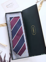 Blue & Wine Stripes Woven Silk Necktie - TOSSIDO