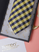 Blue & Yellow Checks Teflon Silk Necktie - TOSSIDO