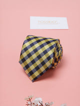 Blue & Yellow Checks Teflon Silk Necktie - TOSSIDO