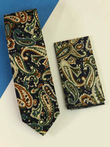 Blue & Yellow Paisley Necktie & Pocket Square Giftset - TOSSIDO