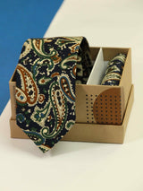 Blue & Yellow Paisley Necktie & Pocket Square Giftset - TOSSIDO