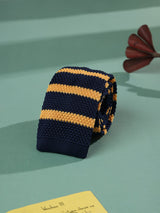 Blue & Yellow Stripe Knitted Necktie - TOSSIDO