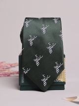 Bottle Green Stag Motif Necktie - TOSSIDO