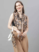 Brown & Beige Floral Scarf & Scarf Bag Set - TOSSIDO