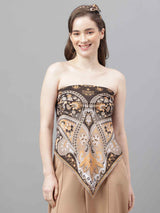 Brown & Beige Floral Scarf & Scarf Bag Set - TOSSIDO