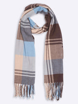 Brown, Blue & Grey Checkered Poly - Wool Muffler - TOSSIDO