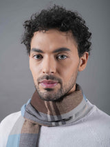 Brown, Blue & Grey Checkered Poly - Wool Muffler - TOSSIDO