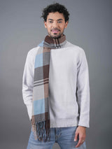 Brown, Blue & Grey Checkered Poly - Wool Muffler - TOSSIDO