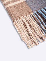 Brown, Blue & Grey Checkered Poly - Wool Muffler - TOSSIDO