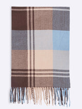 Brown, Blue & Grey Checkered Poly - Wool Muffler - TOSSIDO