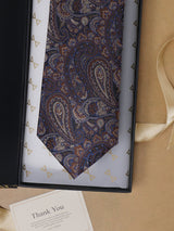 Brown & Blue Paisleys Teflon Silk Necktie - TOSSIDO