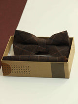 Brown Check Bowtie & Pocket Square Set - TOSSIDO