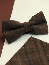 Brown Check Bowtie & Pocket Square Set - TOSSIDO