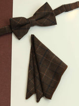 Brown Check Bowtie & Pocket Square Set - TOSSIDO