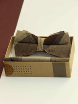 Brown Check Bowtie & Pocket Square Set - TOSSIDO