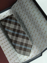 Brown Check Woven Silk Necktie - TOSSIDO
