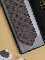 Brown Floral Woven Silk Necktie - TOSSIDO