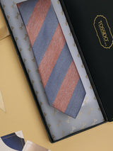 Brown & Grey Stripes Woven Silk Necktie - TOSSIDO
