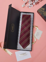 Brown & Maroon Stripes Teflon Silk Necktie - TOSSIDO