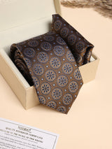 Brown Medallion Performance Silk™ Necktie & Pocket Square Gift Set - TOSSIDO