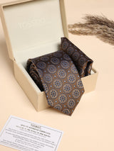 Brown Medallion Performance Silk™ Necktie & Pocket Square Gift Set - TOSSIDO