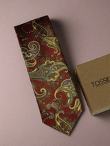 Brown Paisley Printed Necktie - TOSSIDO