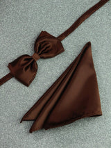Brown Solid Bowtie & Pocket Square Set - TOSSIDO