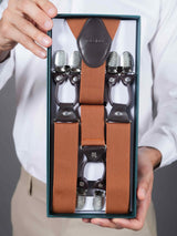 Brown Solid Suspender with Vegan Leather patch - TOSSIDO