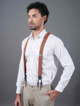 Brown Solid Suspender with Vegan Leather patch - TOSSIDO