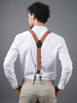 Brown Solid Suspender with Vegan Leather patch - TOSSIDO