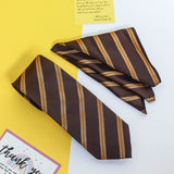 Brown Stripe Necktie & Pocket Square Giftset - TOSSIDO