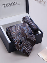 Brown Stripe Woven Necktie & Pocket Square Giftset - TOSSIDO