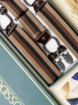Brown Stripes Elastic Suspender with Brown Leather Trims - TOSSIDO