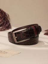 Burgundy Crocodile Leather Belt