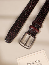 Burgundy Crocodile Leather Belt - TOSSIDO