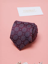 Burgundy Florals Teflon Silk Necktie - TOSSIDO