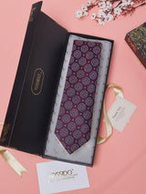 Burgundy Florals Teflon Silk Necktie - TOSSIDO