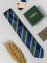 Classic Navy & Forest Green Stripe Necktie - TOSSIDO
