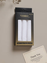 Classic White Self Stripe Cotton Handkerchief Set - TOSSIDO