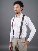 Coffee Brown Solid Suspender with Vegan Leather patch - TOSSIDO