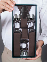 Coffee Brown Solid Suspender with Vegan Leather patch - TOSSIDO