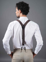 Coffee Brown Solid Suspender with Vegan Leather patch - TOSSIDO