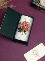 Coral Enamel Crystal Peony Brooch - TOSSIDO