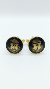 Crimson Crest Black & Gold Round Cufflinks - TOSSIDO